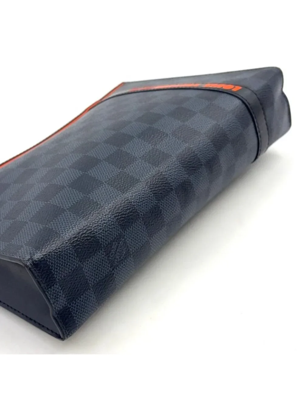Louis Vuitton Pochette Voyage MM Damier Cobalt Leather Orange Navy Black Clutch